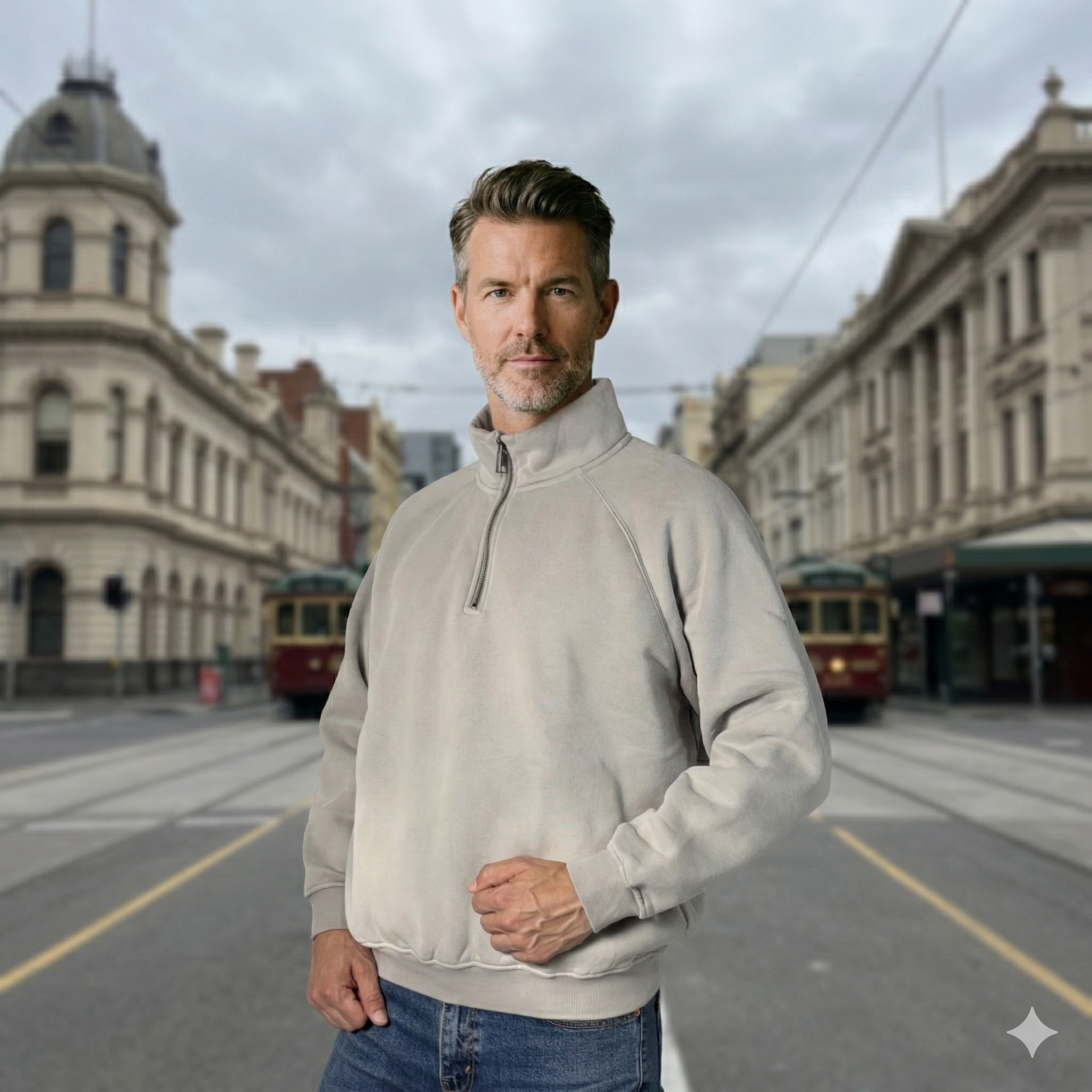 Track top collar Quarter zip Vintage washed Long sleeve top