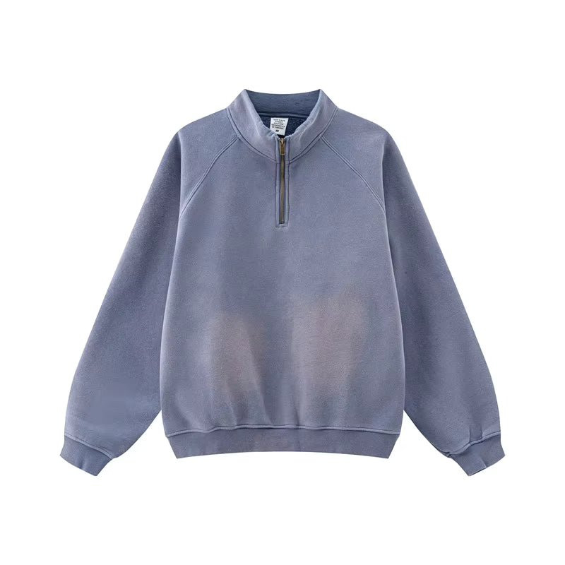 Track top collar Quarter zip Vintage washed Long sleeve top